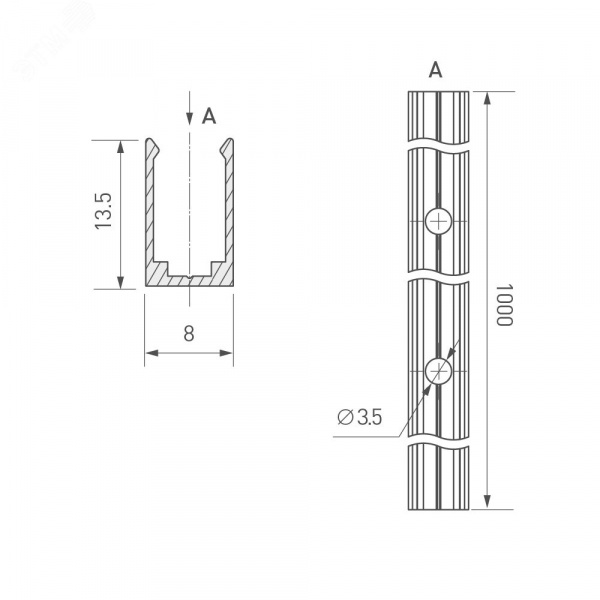 Профиль ARL-MOONLIGHT-1206-1000 ANOD ARL, алюминий