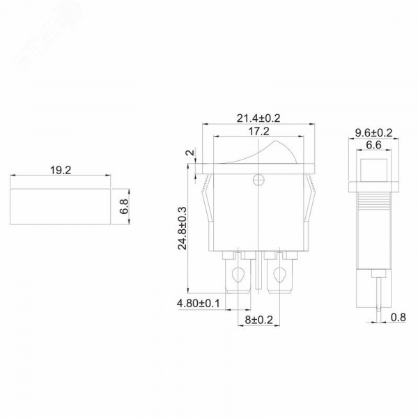 Выключатель клавишный 250V 6А (2с) ON-OFF черный Mini