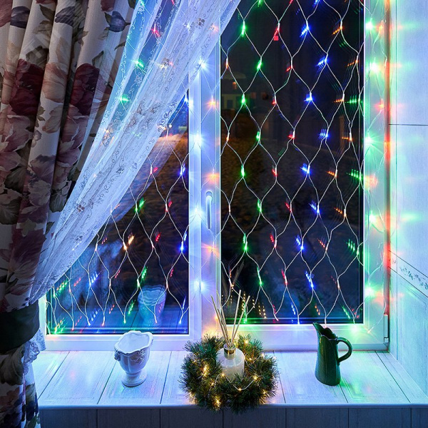 Гирлянда Сеть 1,5х1,5 м, прозрачный ПВХ, 96 LED мультиколор