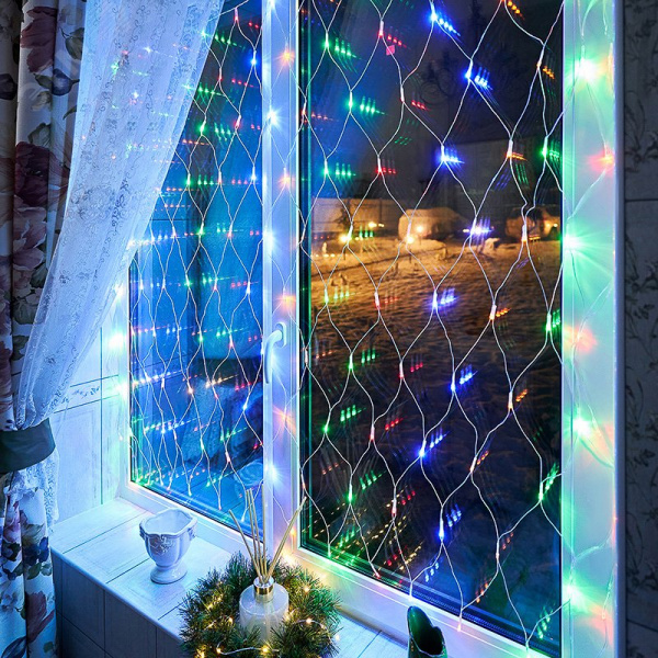 Гирлянда Сеть 1,5х1,5 м, прозрачный ПВХ, 96 LED мультиколор