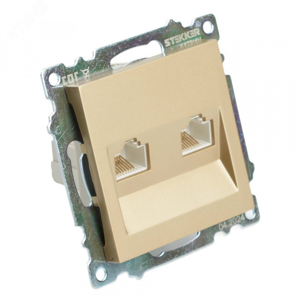 Розетка компьютерная 2-местная RJ-45 (механизм) серия Катрин золото STEKKER