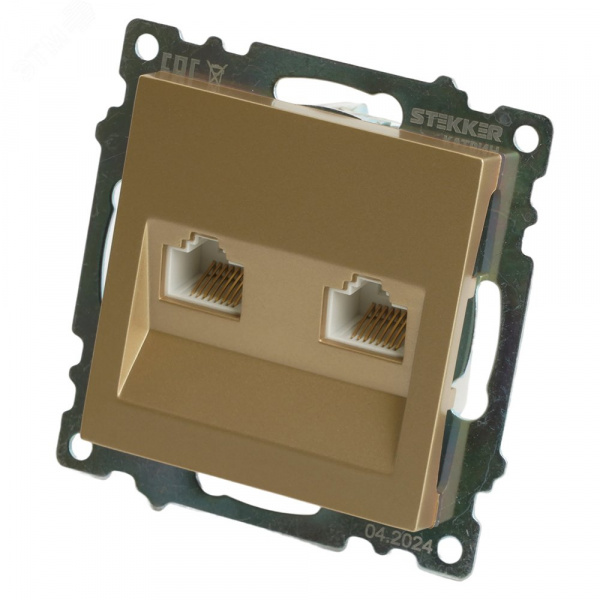 Розетка компьютерная 2-местная RJ-45 (механизм) серия Катрин золото STEKKER