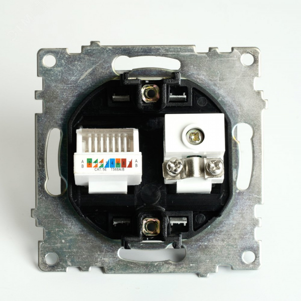 Розетка TV + компьютерная RJ-45 (механизм) серия Катрин черный STEKKER