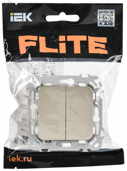 FLITE Выключатель 2-клавишный 10А ВС12-1-0-ФлШ шампань IEK