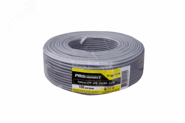 Витая пара U/UTP 4PR 24AWG CCA CAT5e PVC серый бухта 100 м