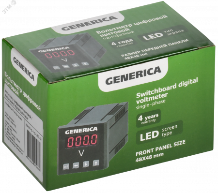 Вольтметр цифровой щитовой однофазный 48х48мм LED GENERICA