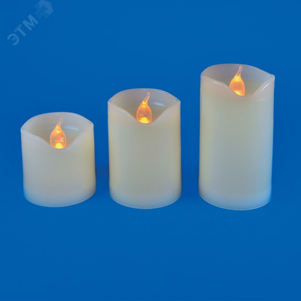 Фигура светодиодная ''Свеча'' на батарейках CR2032 (в/к) ULD-F060 WARM WHITE CANDLE SET3 в составе набора из 3 штук 1 светодиод Теплый белый свет