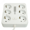 Удлинитель 6-местный c/з 3x1 мм2 3м 250В 10А 4USB+2Type-C 2.4А Home белый