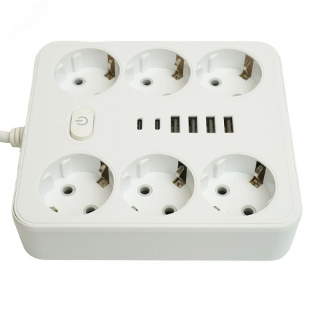 Удлинитель 6-местный c/з 3x1 мм2 3м 250В 10А 4USB+2Type-C 2.4А Home белый