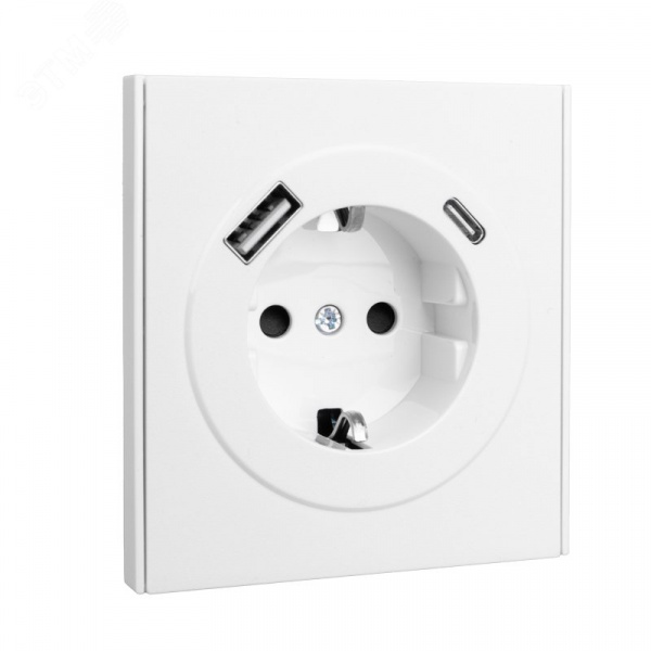 Розетка STRONG одинарная с/з скрытой установки з/ш 16А с USB A+C быстрой зарядки 5В/3А механизм жемчуг