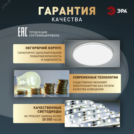 Светильник светодиодный потолочный ДПБ 36Вт 2250Лм 5000К Классик без ДУ SPB-6 Slim Base WH 36W -5K