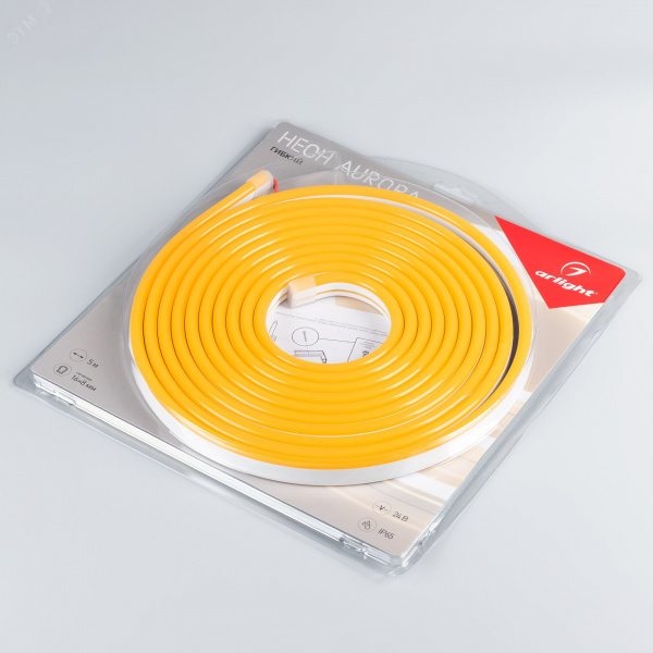 Лента герметичная AURORA-PS-A120-16x8mm 24V Amber 10 W/m, IP65, 2835, 5m, силикон