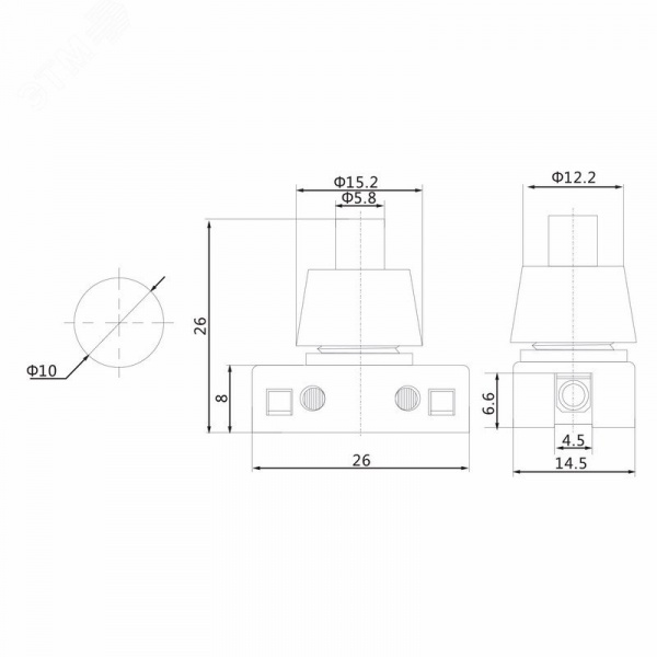 Выключатель-кнопка 250V 2А (2с) ON-OFF белый (для настольной лампы)