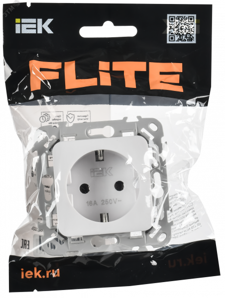 FLITE Розетка с заземлением без защитных шторок безвинтовое крепление 16А РС11-1-ФлБ белый IEK