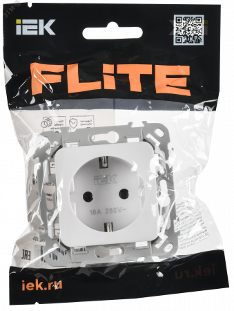 FLITE Розетка с заземлением без защитных шторок безвинтовое крепление 16А РС11-1-ФлБ белый IEK