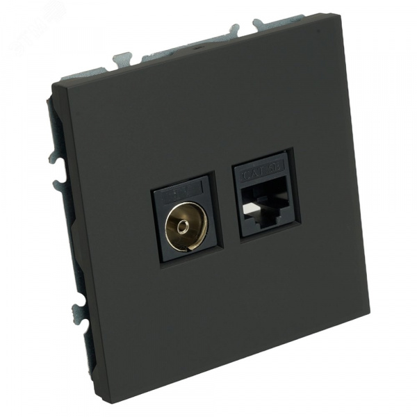 Розетка TV + компьютерная RJ-45 (механизм),, серия Эмили, черный уголь, soft touch