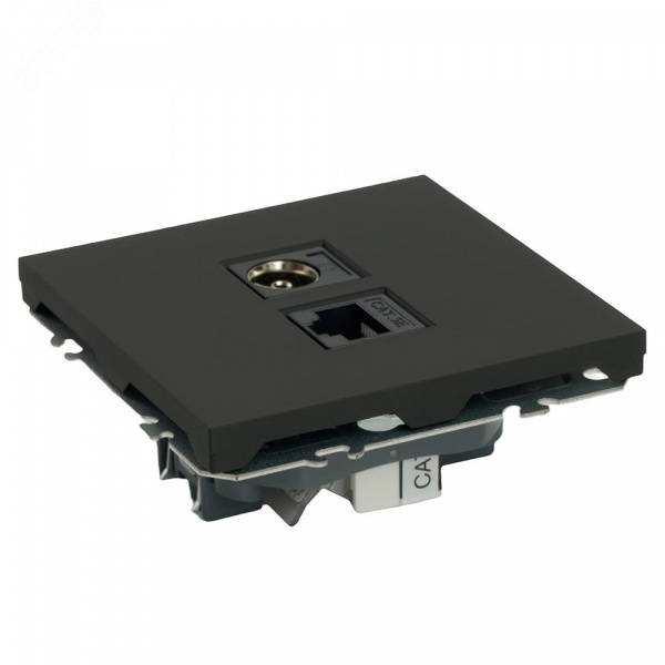 Розетка TV + компьютерная RJ-45 (механизм),, серия Эмили, черный уголь, soft touch