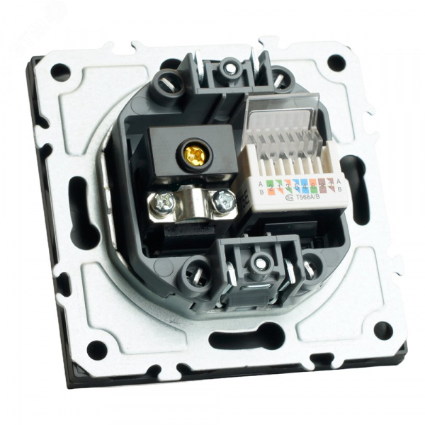 Розетка TV + компьютерная RJ-45 (механизм),, серия Эмили, черный уголь, soft touch
