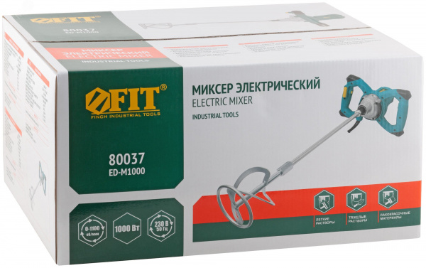 Миксер 1000 Вт, 0-1100 об/мин, 30 Нм, 90 л, металл.корпус, БС щеток, коробка
