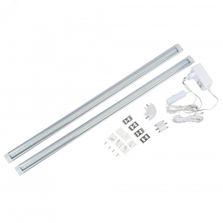 Светильники светодиодные для мебели UЛм-F45-2x6W/4500K IP20 SILVER набор из 2-х шт Механический выключатель 600х25х8мм 2х500Лм