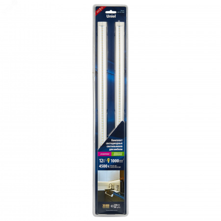 Светильники светодиодные для мебели UЛм-F45-2x6W/4500K IP20 SILVER набор из 2-х шт Механический выключатель 600х25х8мм 2х500Лм