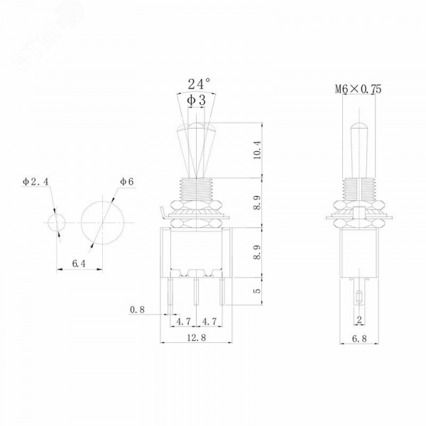 Тумблер 250V 3А (3c) ON-ON однополюсный Micro