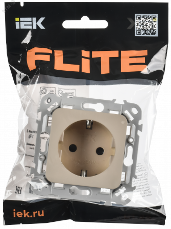 FLITE Розетка с заземлением с защитными шторками безвинтовое крепление 16А РСш11-1-ФлЛ льняной IEK