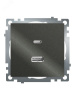 Розетка 2-местная USB+TypeC (механизм) 250В 3А max 20W серия Катрин графит STEKKER