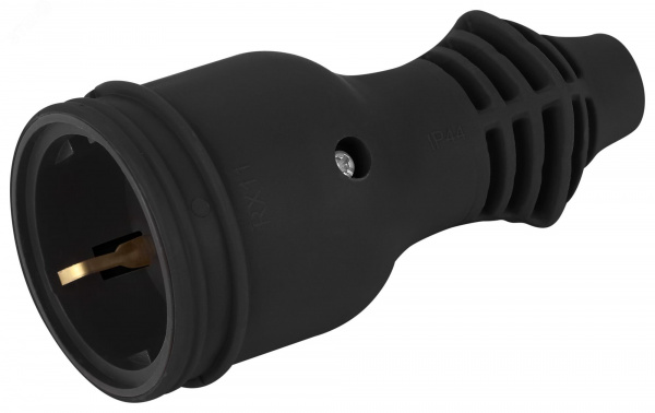 Розетка каучуковая прямая c заземлением 16А IP44 черная RX11-B-IP44