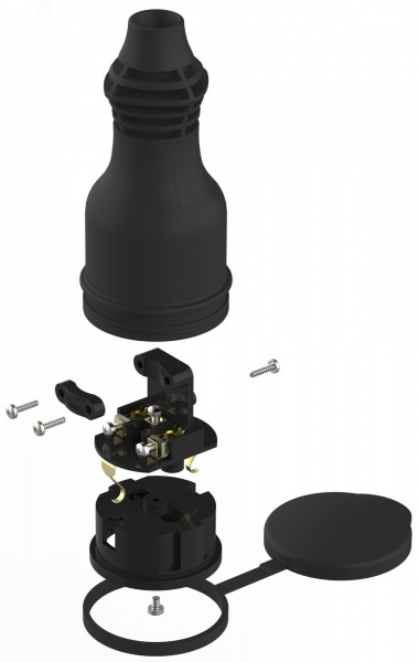 Розетка каучуковая прямая c заземлением 16А IP44 черная RX11-B-IP44