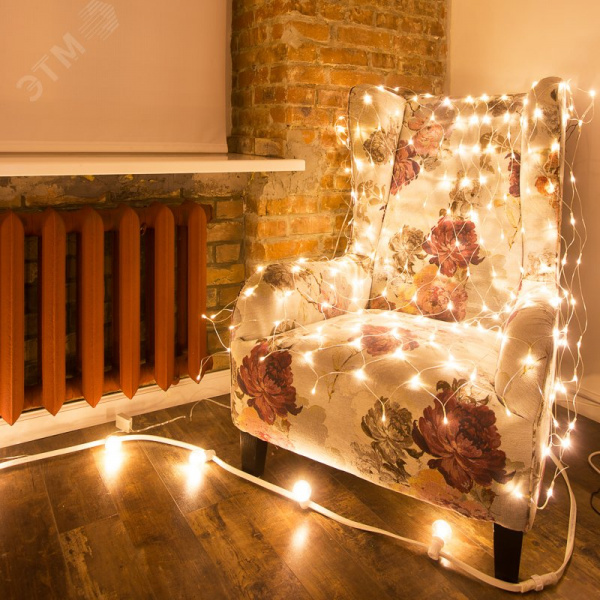 Гирлянда Сеть 1,5х1,5 м, прозрачный ПВХ, 96 LED теплый белый