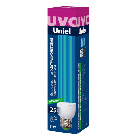 Лампа ультрафиолетовая бактерицидная. ESL-PLD-25/UVCB/E27/CL Спектр UVC 253,7нм. Картон. ТМ