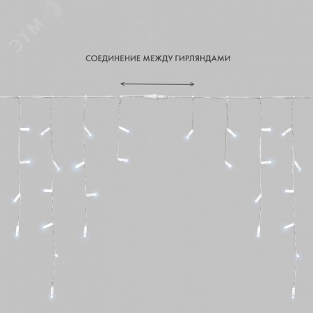 Гирлянда светодиодная Бахрома Айсикл 4,8х0,6 м 152 LED белый, ПВХ, IP65, постоянное свечение, 230 В нужен блок питания
