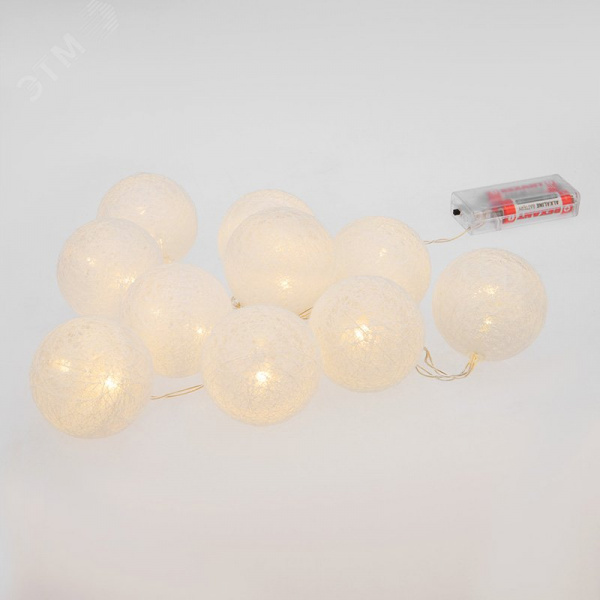 Фонарики тайские пломбир 1.5 м, 10 LED, прозрачный ПВХ, свечение теплый белый, 2 х АА батарейки не в комплекте