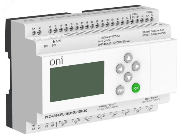 Модуль ЦПУ 4 DI 12 UI (0-10 В/DI) 8 RO 2 AO (1 шт 0-10 В и 1 шт 0-20 мА) 24В DC с Ethernet портом с экраном