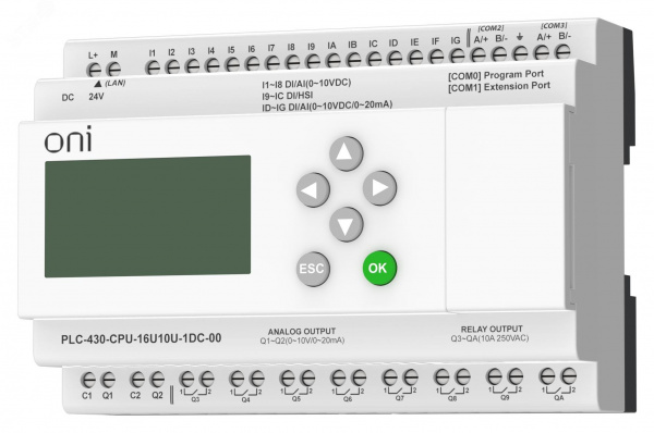 Модуль ЦПУ 4 DI 12 UI (0-10 В/DI) 8 RO 2 AO (1 шт 0-10 В и 1 шт 0-20 мА) 24В DC с Ethernet портом с экраном