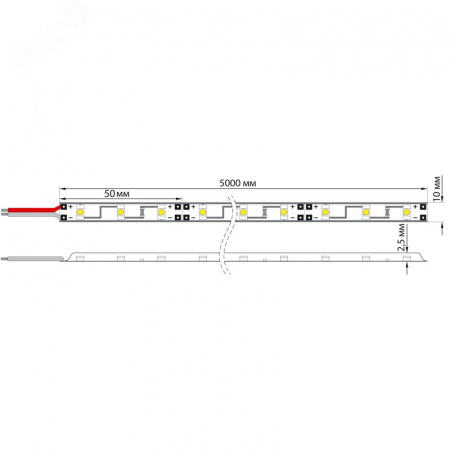Лента LED открытая, 8 мм, IP23, SMD 2835, 60 LED/m, 12 V, цвет свечения белый