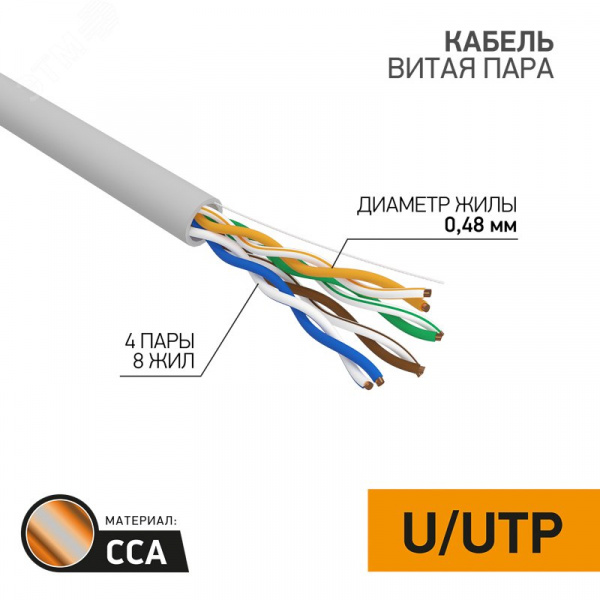 Витая пара LIGHT U/UTP 4PR 24AWG CCA CAT5e 305м