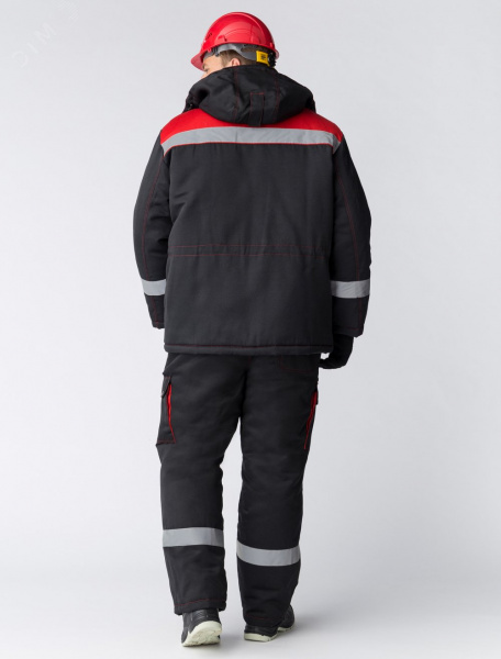Костюм зимний Титан (Смесовая, 210) полукомбинезон, черный/красный,44-46 182-188