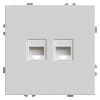 Розетка компьютерная 2-местная RJ-45 (механизм), серия Эмили, белый фарфор, soft touch