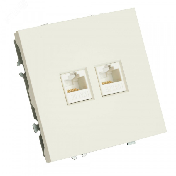 Розетка компьютерная 2-местная RJ-45 (механизм), серия Эмили, белый фарфор, soft touch