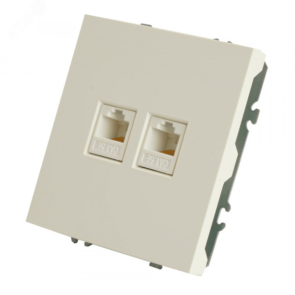 Розетка компьютерная 2-местная RJ-45 (механизм), серия Эмили, белый фарфор, soft touch