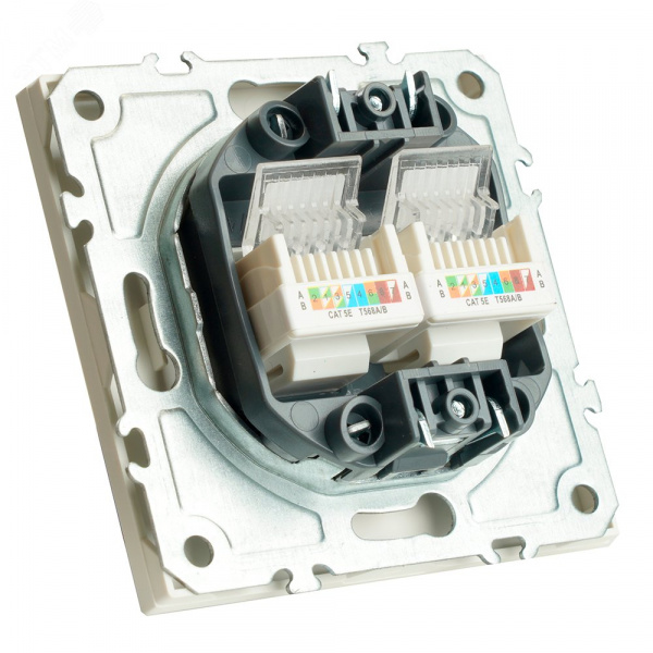 Розетка компьютерная 2-местная RJ-45 (механизм), серия Эмили, белый фарфор, soft touch