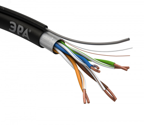 Кабель витая пара F/UTP Cat5e 4x2x24 AWG CU PE + ТРОС наруж. 305м F-4-PE-T