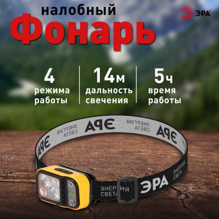 Фонарь налобный светодиодный Рабочие Практик GA-813 аккумуляторный 3+3 Bт сенсорное управление дисплей 4 режима
