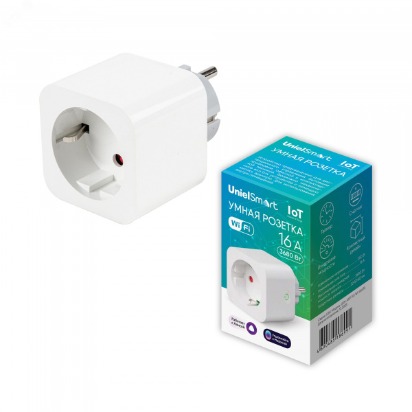 Умная розетка Wi-Fi 16A До 3680Вт Голосовое управление приложение UnielSmart TM Uniel USH-A101 1G/WF WHITE