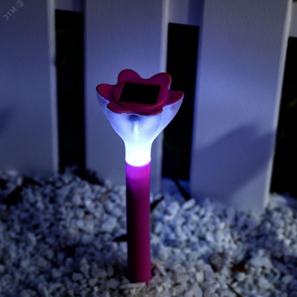 Светильник светодиодный садовый USL-C-420/PT305 PINK CROCUS на солнечной батарее, белый свет. 1хLR Ni-Mh аккумулятор в/к. IP44