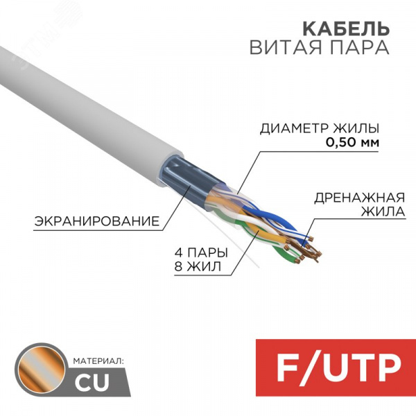 Витая пара F/UTP CAT 5e 4х2х0.50мм LSZH нг(А)-HF 24AWG IN серый