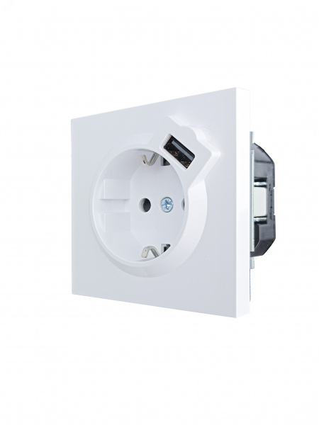 ZIMA Розетка с заземлением (16 А) + USB ,механизм, белая Lezard 704-0288-181