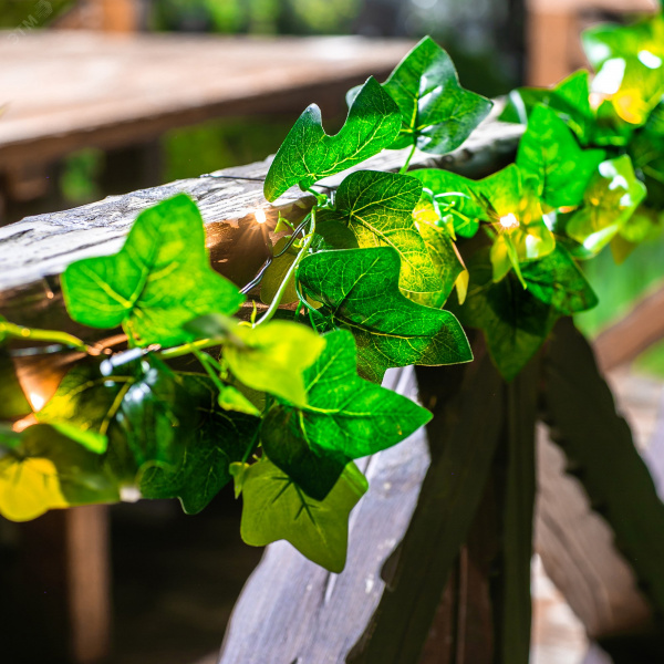 Гирлянда садовая на солнечной батарее USL-S-135/PT2000 IVY Плющ 20 светодиодов Теплый белый свет 1хАА Ni-Mh аккумулятор в/к IP44